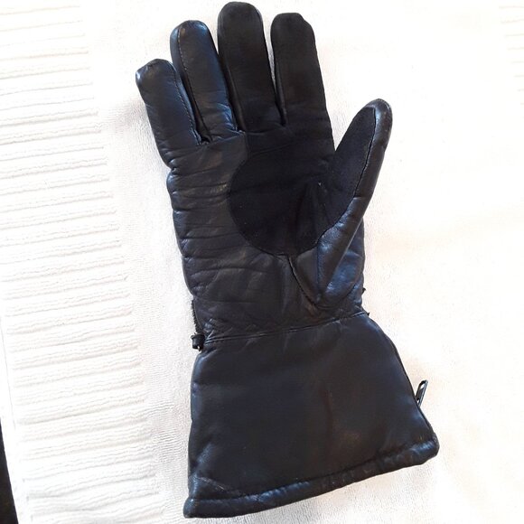 Insulated Leather Zip Gauntlet Black/Gray Motorcycle Riding Gloves w/red trim - Picture 7 of 10